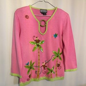 Berek Pink Sweater with Jungle Embroidery size M